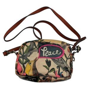 SAKROOTS Coated Vinyl‎ Peace Floral Purse Bag Adjustable Strap EUC
